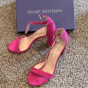 Stuart Weitzman high block heel suede pink